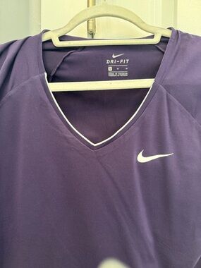 Nike Purple V-Neck Dri-FIT Short Sleeve Top with White Swoosh